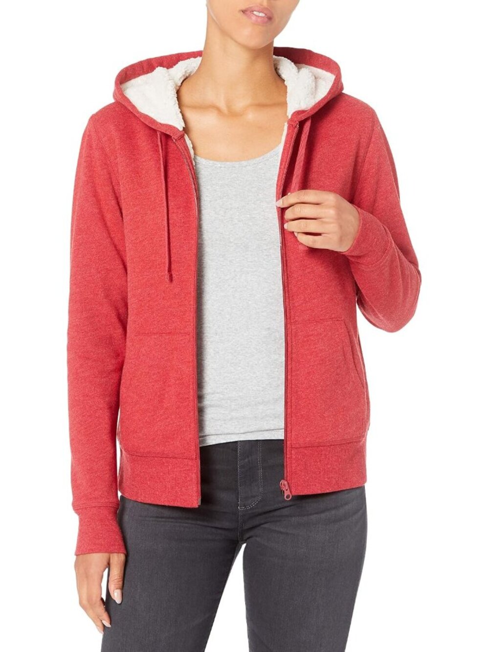 Women's Sherpa-Lined Fleece Full-Zip Hooded Jacket with Drawstring Available in